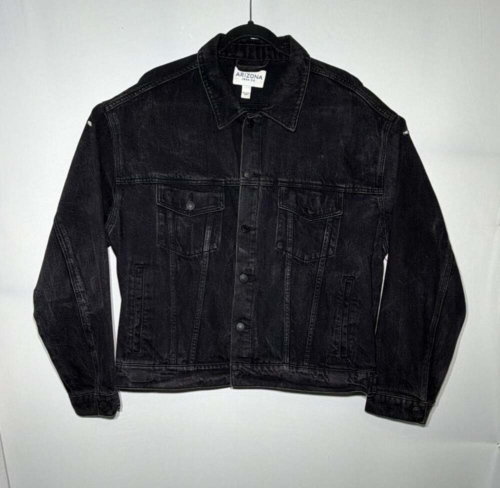 Arizona Jean Co Denim Jacket Size L Black Trucker Button Up